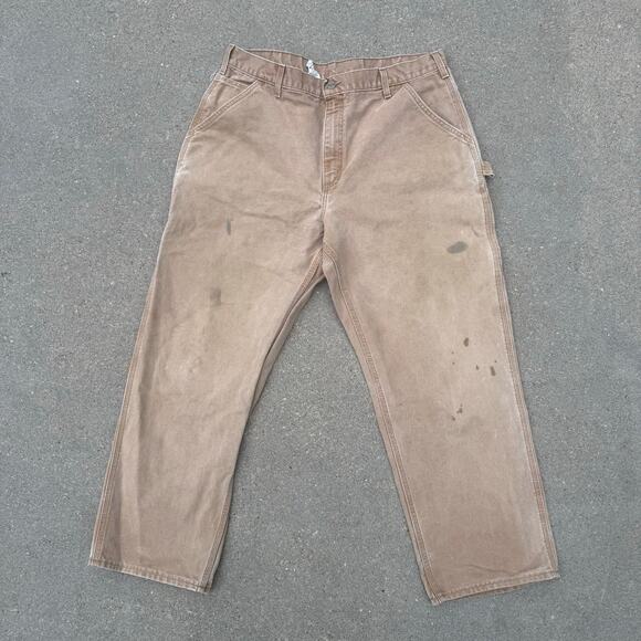 Y2K Carhartt B11 BRN Dungaree Fit 38x30 Brown Canvas Duck Work Pants Made in USA - Picture 1 of 7